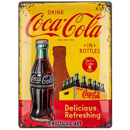 Amazon | レトロなブリキ看板 - コカ・コーラ - ボトル入り イエロー