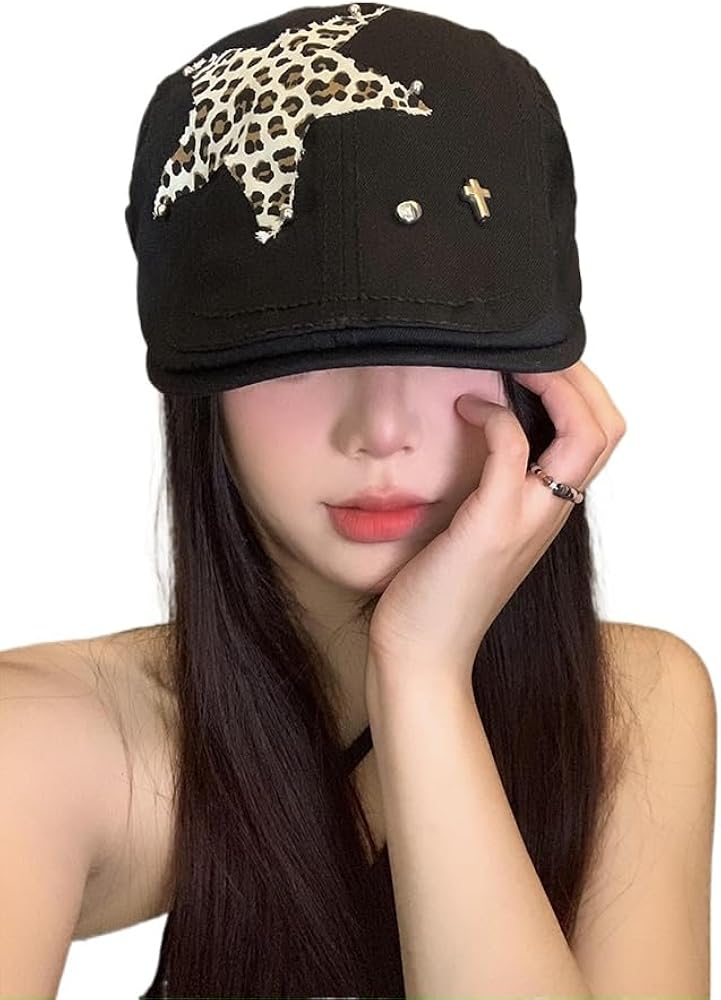 Y2k Cheetah Hat 90s Newsboy Hats for Women Y2k Accessories Star