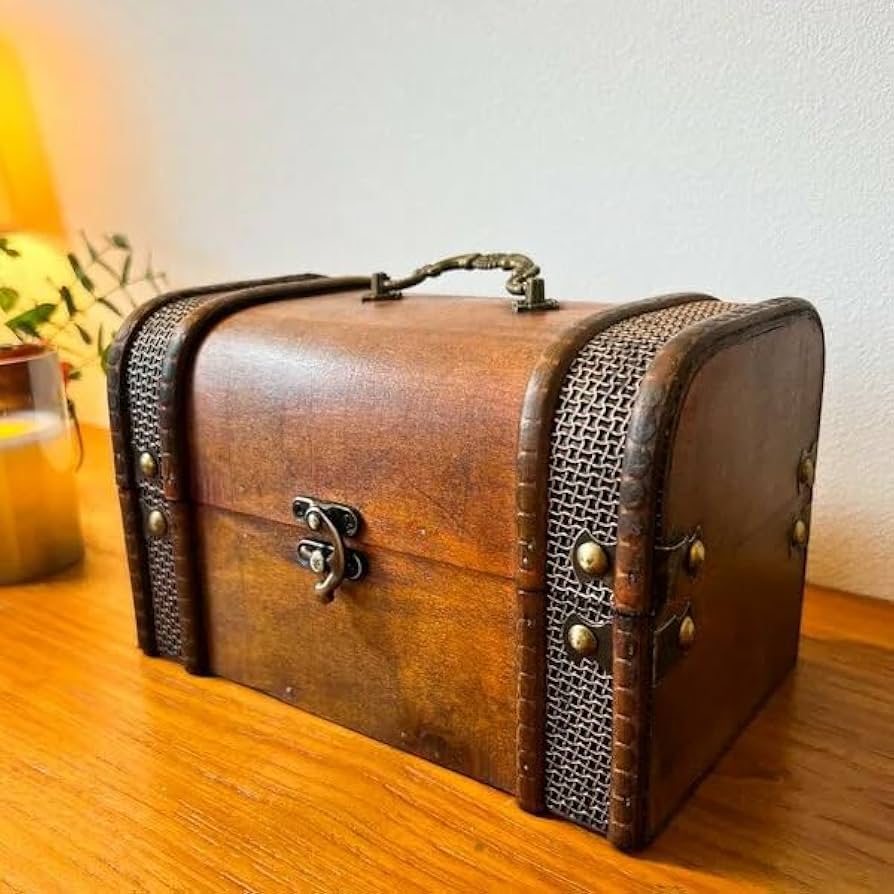 Amazon｜アンティーク調ウッドBOX（ボストン型）♪ 宝箱 収納雑貨 小物