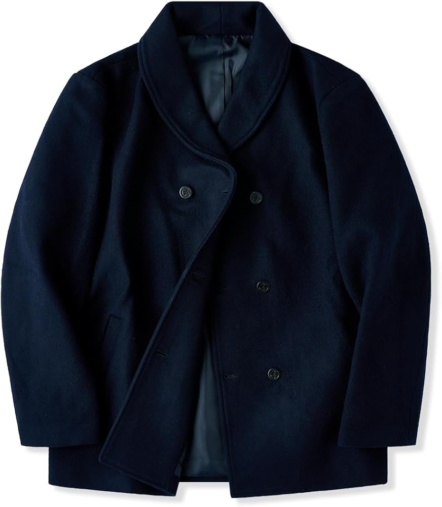 Amazon | [karaku] ダブルブレストショールカラーピーコート ネイビー