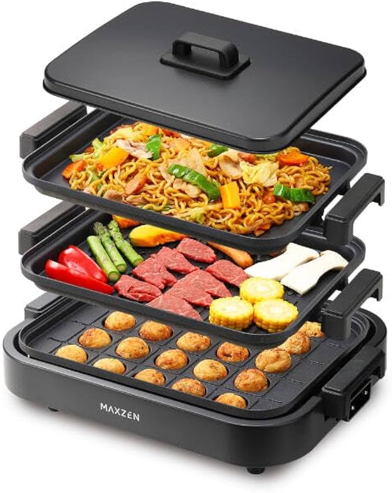 Amazon | MAXZEN ホットプレート 鍋 焼肉 たこ焼き 温度調整 プレート