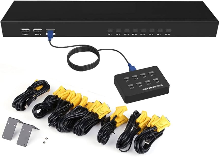 Amazon.co.jp: ES-Tune 8ポートKVM切替器 8入力1出力 VGAケーブル8本