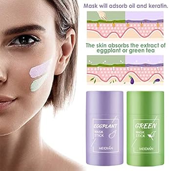 Meidian 2PCS - Green Tea Purifying Clay Stick Mask, Eggplant Face
