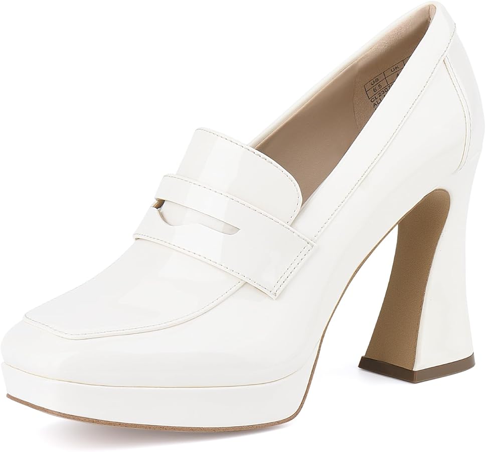 Amazon.com | JENN ARDOR Women's Platform Loafer Heels Square