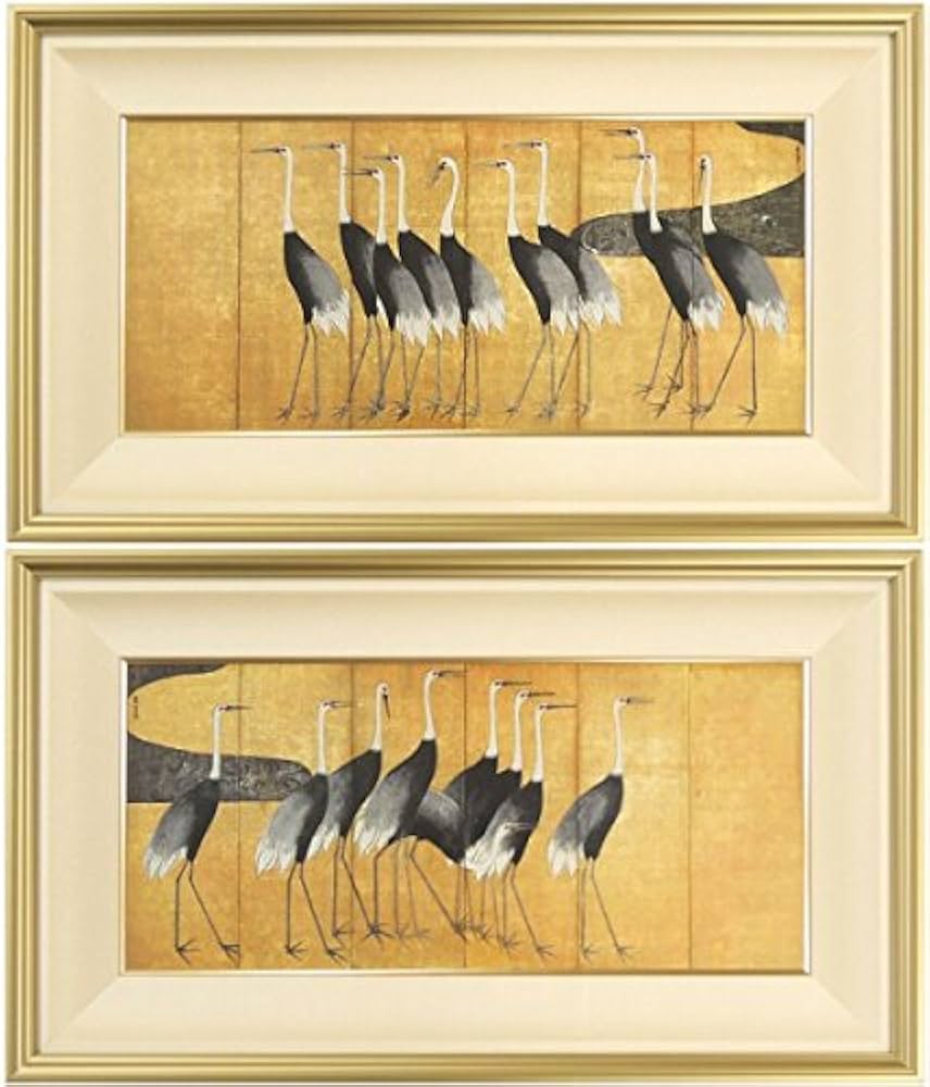 Amazon.co.jp: 尾形光琳『群鶴図 左右隻』日本画 シルクスクリーン