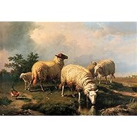Amazon.co.jp: 26 枚の絵画 風景の中の羊と鶏 ユージン・フェルベック
