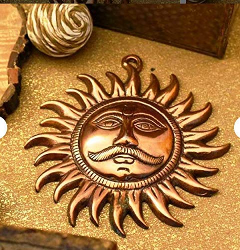 USAアンティークショップ購入 金属製太陽の顔装飾品 木製ベース付き