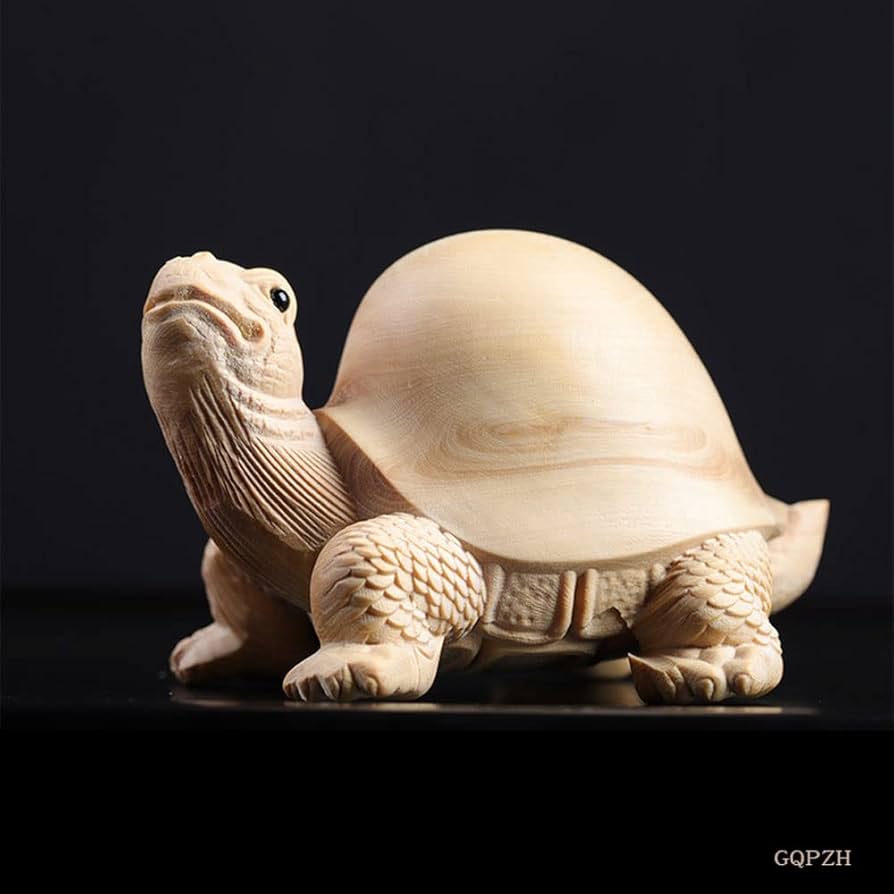 Amazon.co.jp: 木彫り 置物 ミニ 可愛い 亀 高級天然ツゲ木彫り 美術品