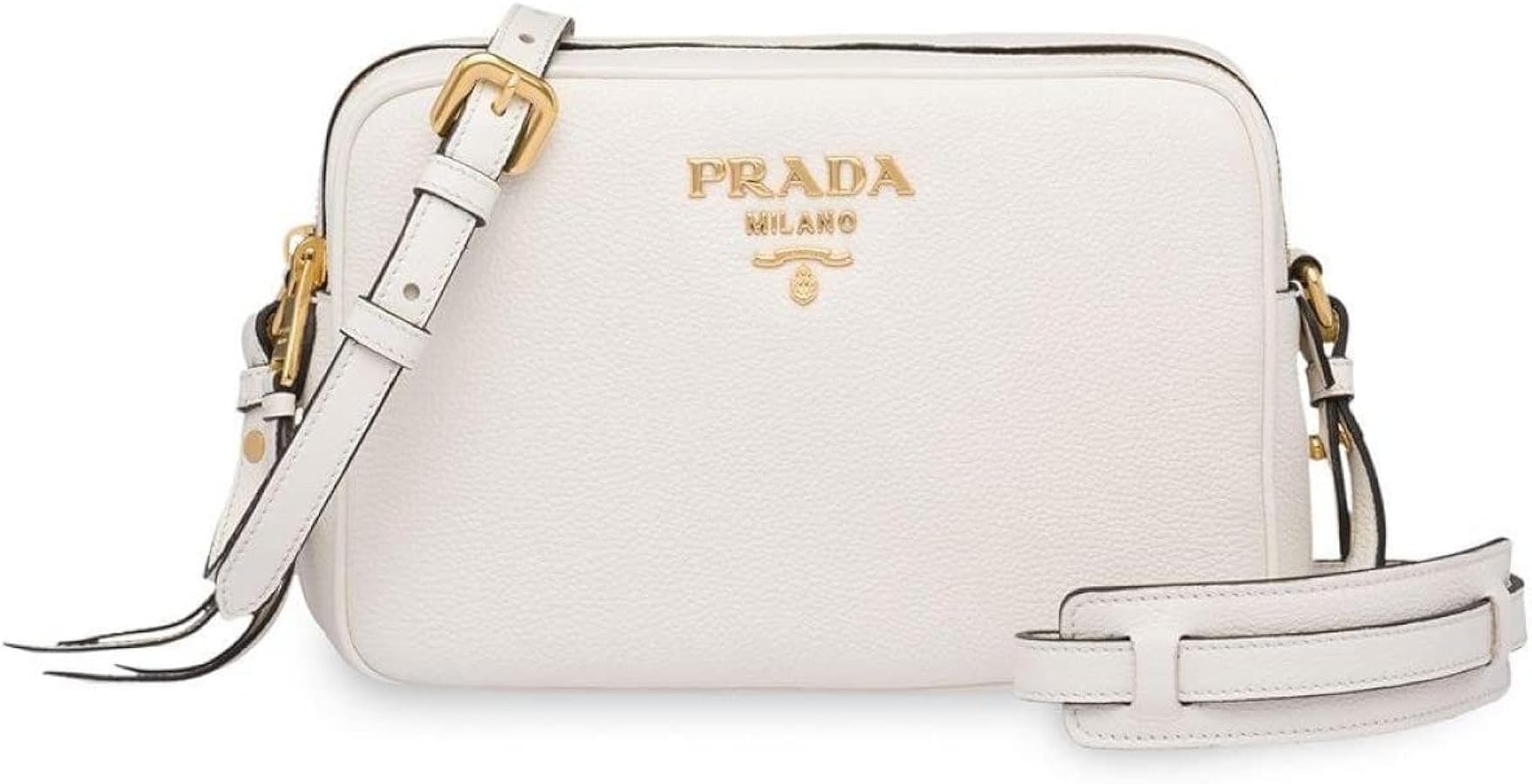 Prada Vitello Phenix White Leather Double Zip Camera Crossbody Bag