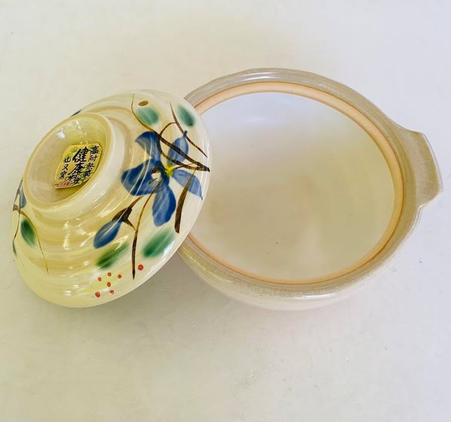 Amazon | 6号 土鍋 伊賀焼 1人用 古風 陶器 桔梗柄 山又窯 | ノー