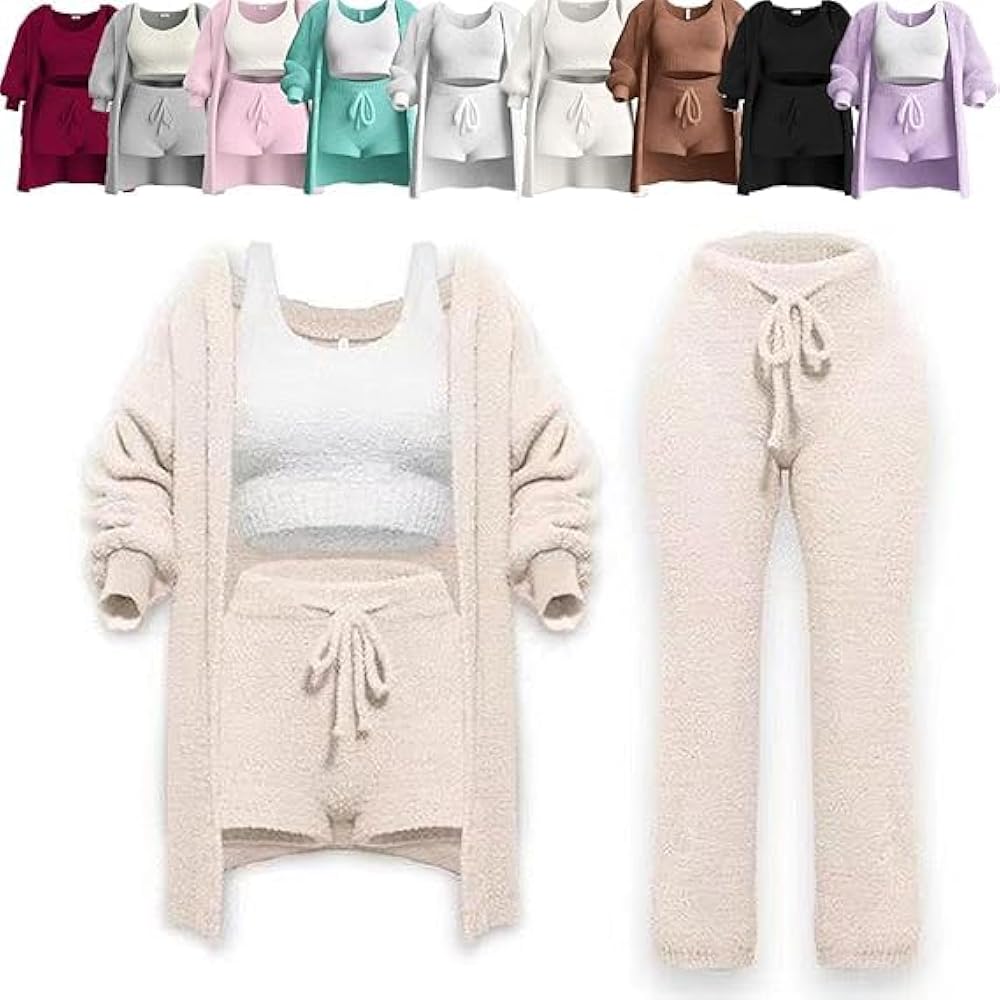 uhnmki Womens Knit Set,2025 Upgraded 4Piece Cozzyfits Pajama Set