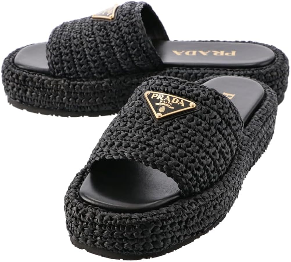 Amazon | [Prada] プラダ スライドサンダル 三角ロゴ ラフィア風 厚底