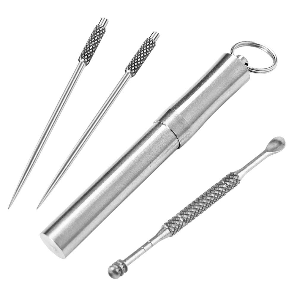 Amazon.co.jp: チタン製耳かき＆爪楊枝2本セット 携帯用 ステンレス製