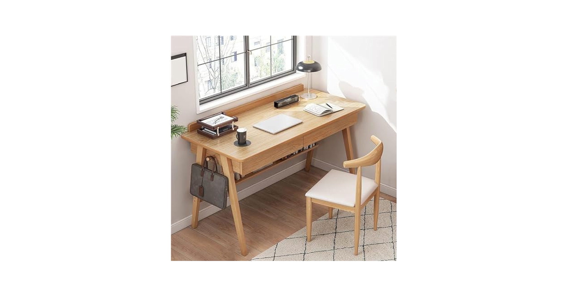 amy【モビリグランデ】ナチュラルウッドデスク 引き出し付き amy