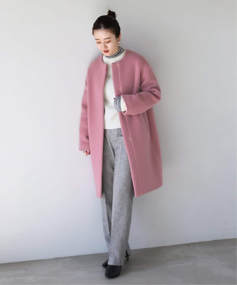 Amazon | [IÉNA] [イエナ]ラムウールノーカラーコート 34 ピンク