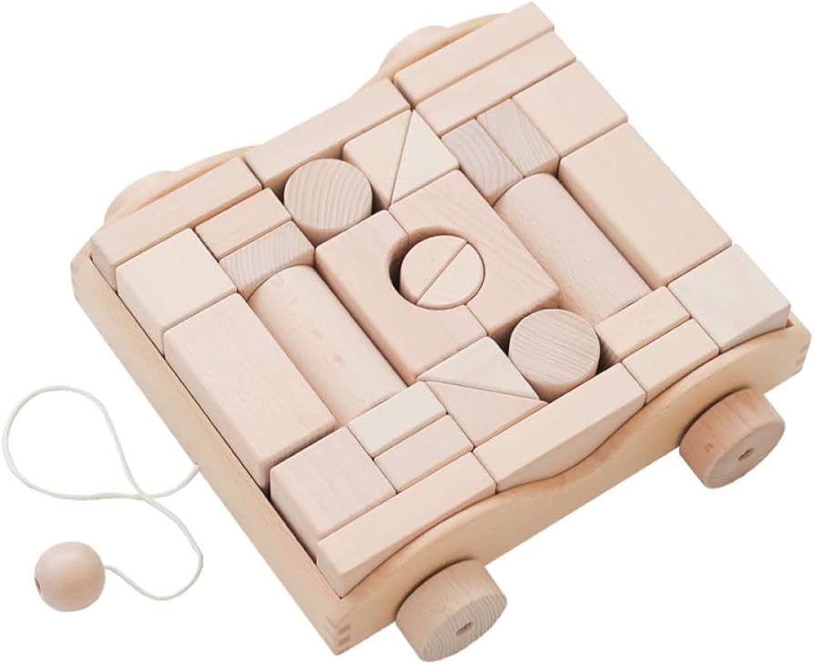 Amazon | 木製おもちゃのだいわ 積木車（4cm基尺）(無塗装積木32個