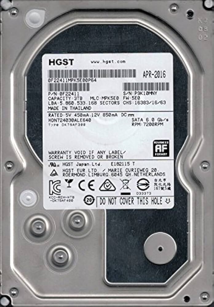 Amazon | HGST hdn724030ale640 P/N : 0 F22411 MLC : mpk5e0 3tb