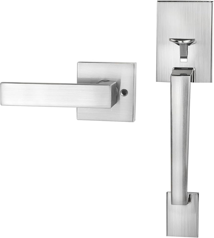 Azdele Front Door Handle Silver Set, Entry Satin Nickel Door