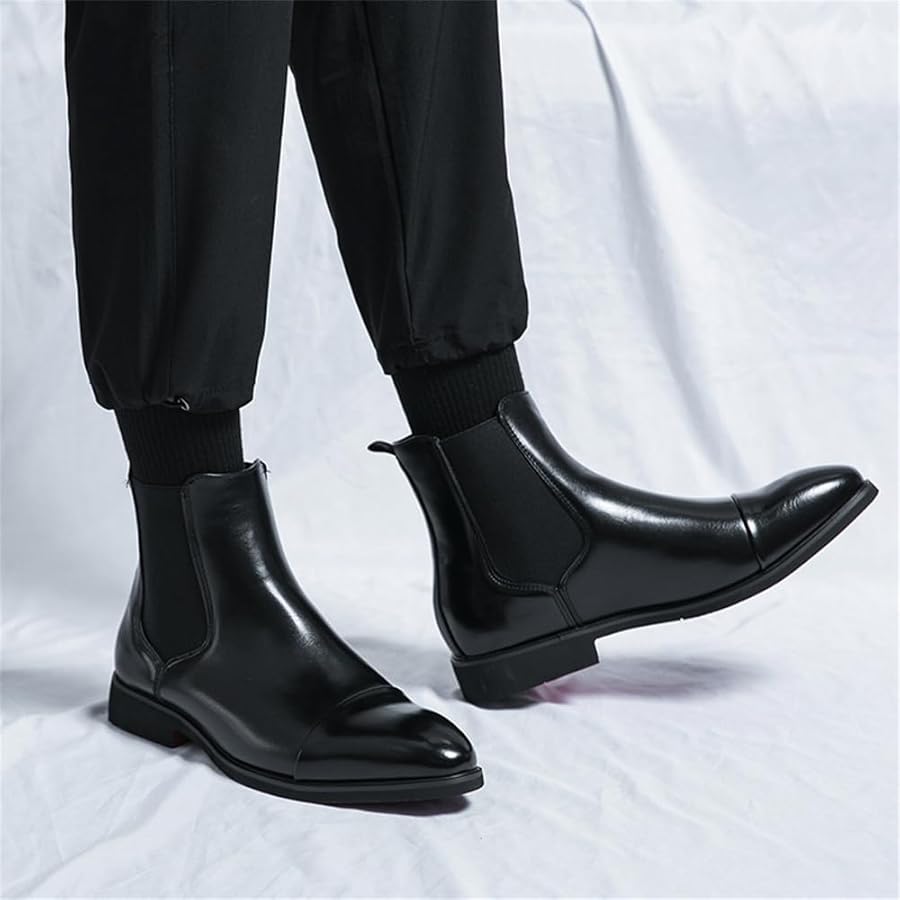 Amazon.com | Men's Chelsea Boots Mid High Top Leather Slip On