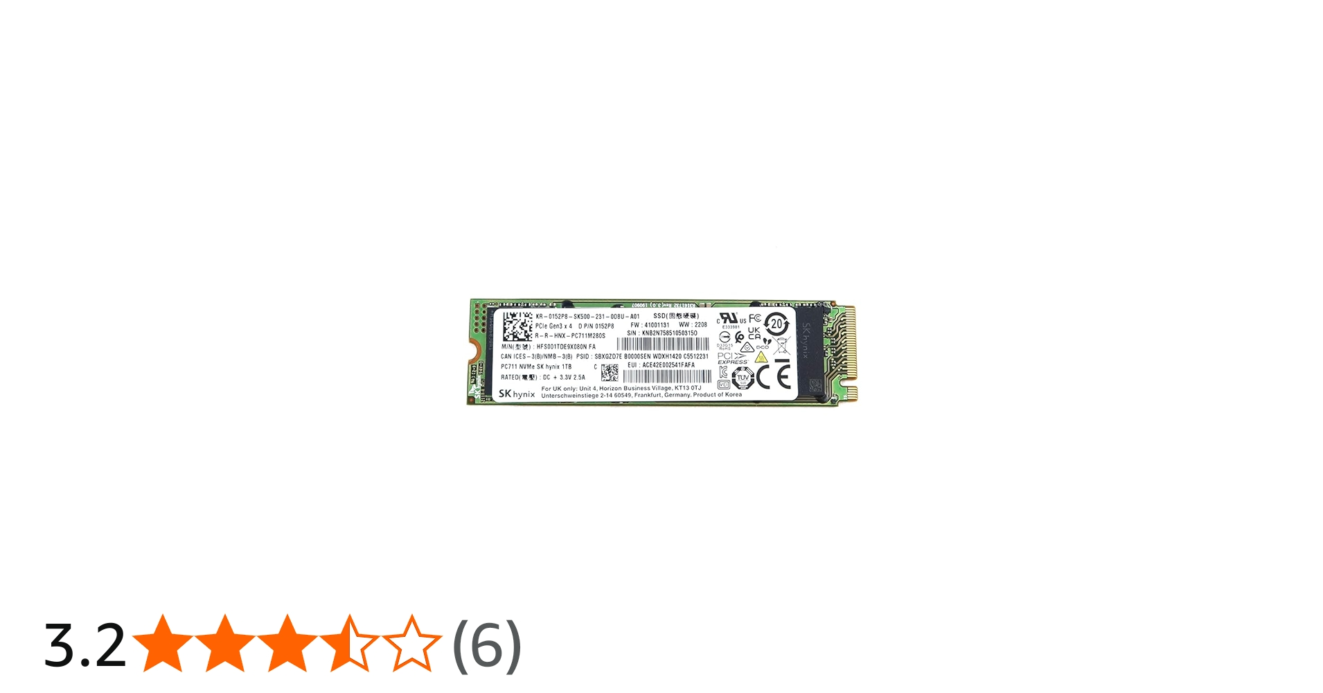 Amazon | SKHynix SK Hynix SSD 1TB M.2 2280 PCIe Gen3 x4 PC711