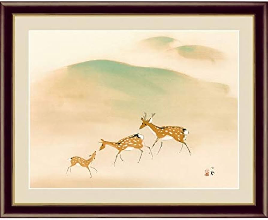 Amazon.co.jp: 竹内栖鳳『遊鹿』高精彩工芸画+手彩 動物画 風景画 シカ