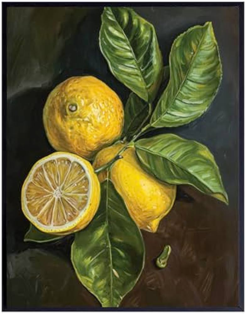 Amazon.co.jp: ShopHaven ヴィンテージレモン油絵、キッチン装飾