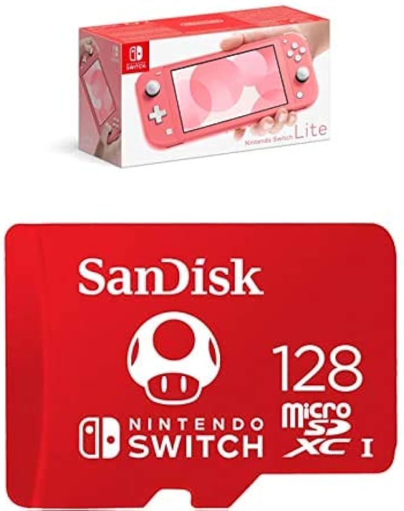 Nintendo Switch Lite - Coral with SanDisk microSDXC UHS-I card for