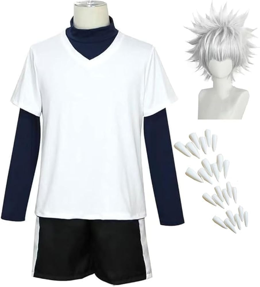 Amazon.co.jp: [NAMIKOE] キルア コスプレ 衣装 ウィッグ 白 ネイル