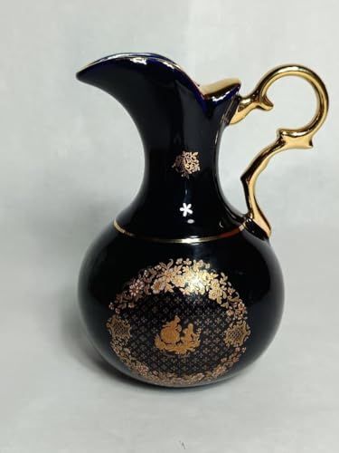 フランスリモージュ黒色金装飾波状蓋ボックス 10.5 センチ9センチ