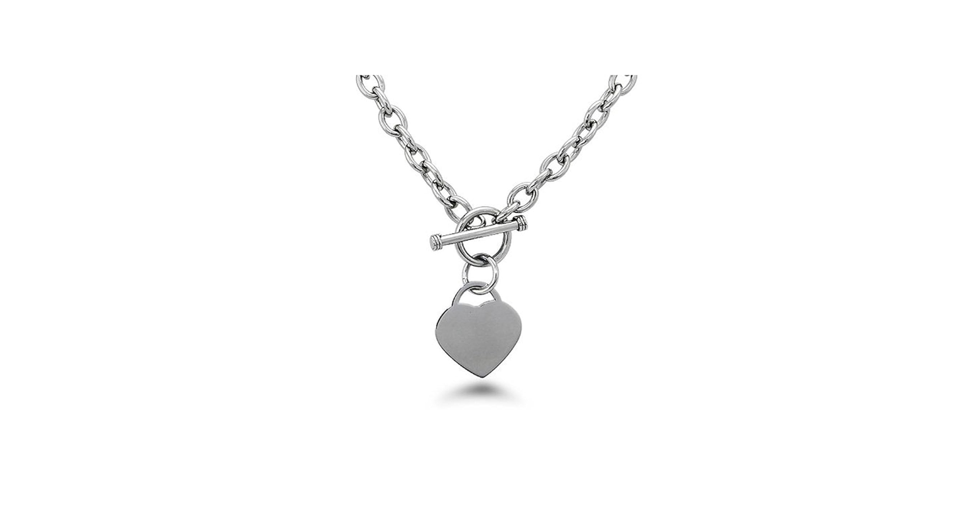 Amazon.com: High Polished Stainless Steel Heart Charm Cable Chain