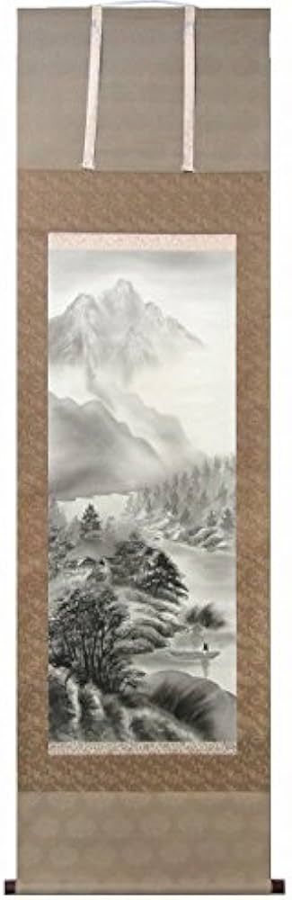 Amazon.co.jp: 青峰『水墨山水』日本画 掛け軸 風景画 水墨画 山水画