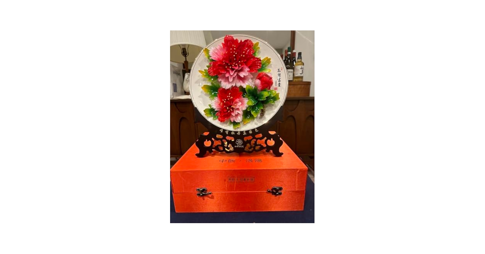 洛陽 唐三彩 牡丹磁器ボタン花 中国美術 牡丹皿 立体彫刻 磁器陶磁