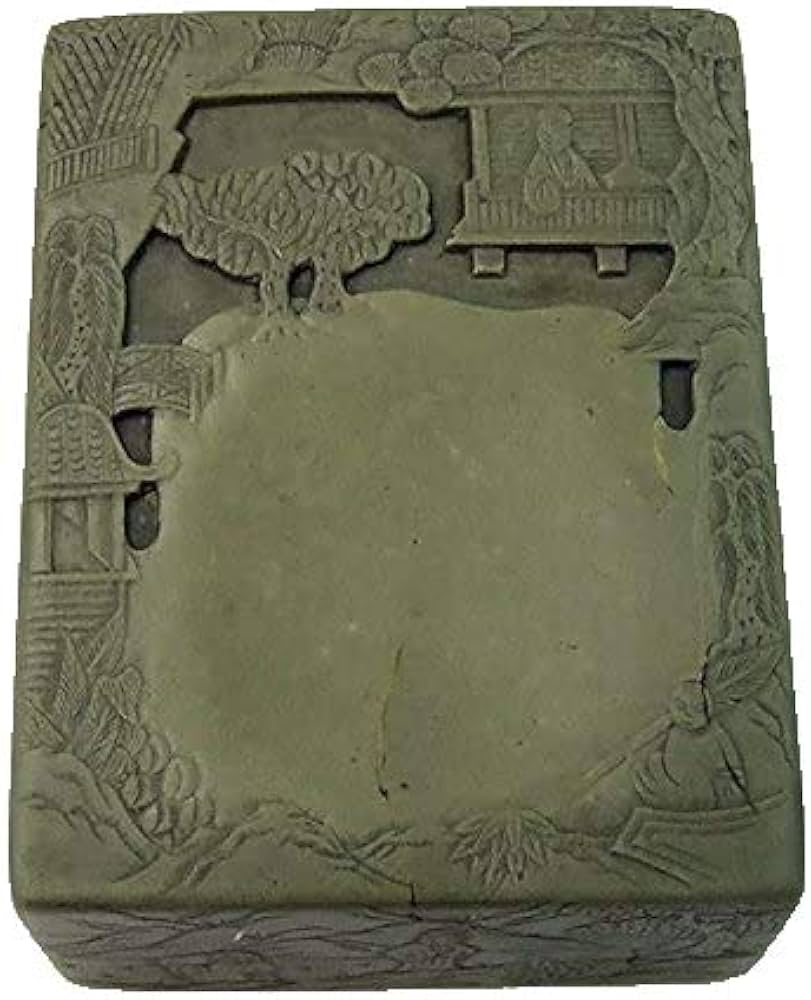 Amazon | 緑端渓 蘭亭硯 3吋 『硯石 写経 本石 木箱 書道用品』 | 硯