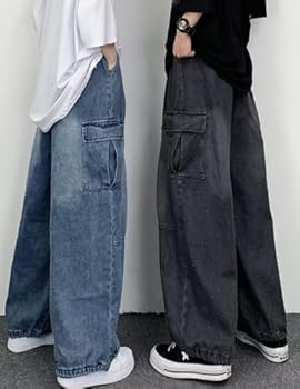 Y2k Jeans Baggy Cargo Calça Hip Hop Streetwear Skater, Ts1#Azul, G