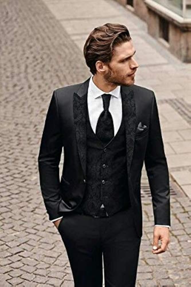 YZHEN Men's Suit Peak Lapel Vest Jacquard(Jacket and Vest Pants