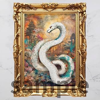 Amazon.co.jp: 幸運を招く 白蛇様 231番開運絵画、風水、幸運アート