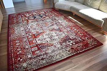 シャビーレッドとネイビーの端正なヴィンテージラグ No.686 シャビー