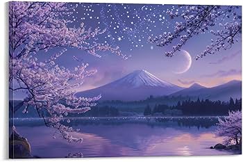 Amazon.co.jp: 絵画 富士山の三日月と満開の桜の眺め アートパネル