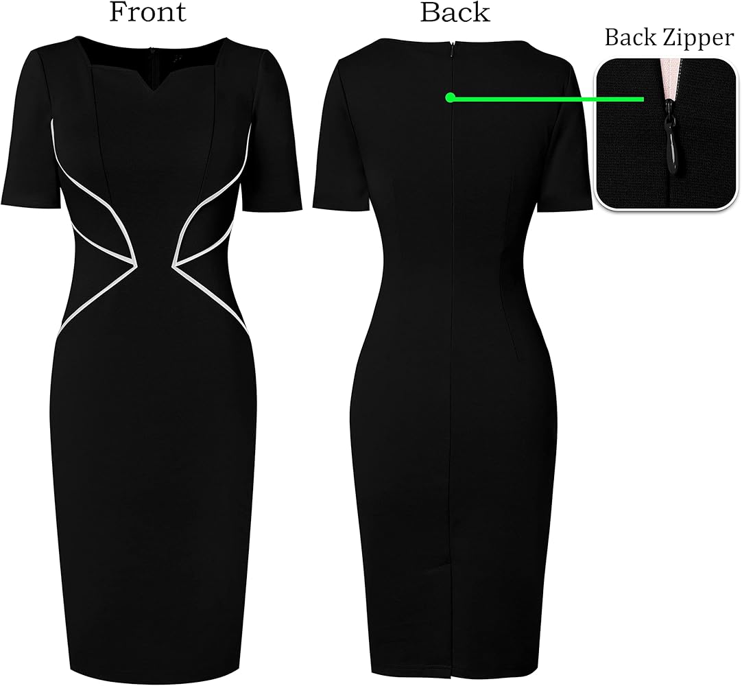 VFSHOW Womens Black Notch V Neck Work Office Business Bodycon