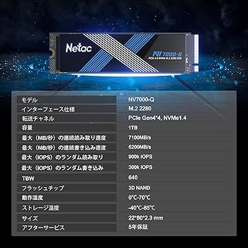 Amazon | Netac SSD 1TB M.2 PCIe Gen4×4 （ ヒートシンク付き ）最大