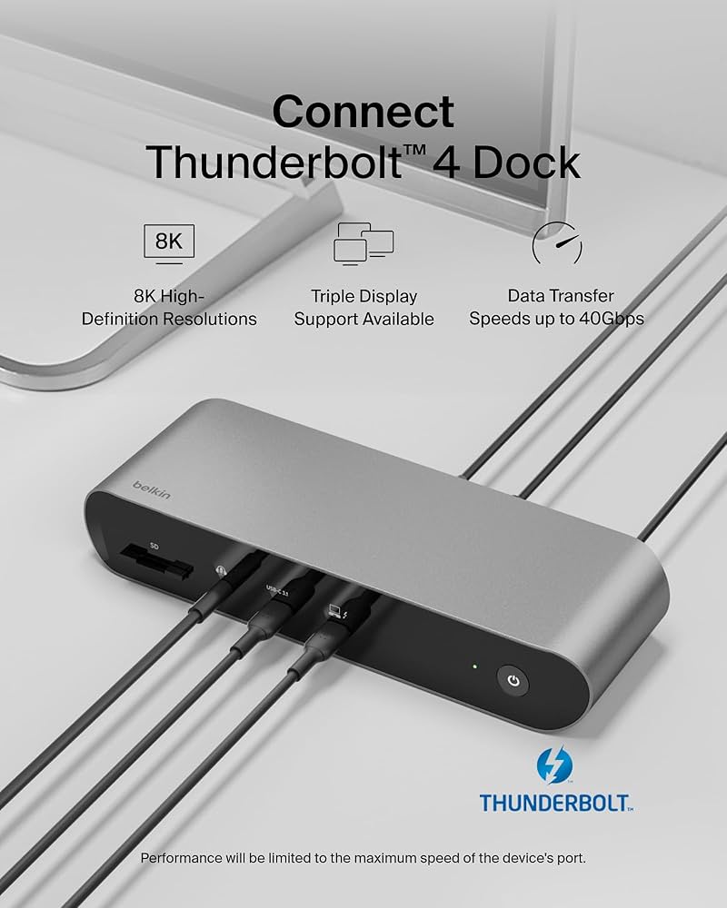 Belkin Thunderbolt 4 Dock Pro, Single 8K @ 60hz, Dual 4K Display