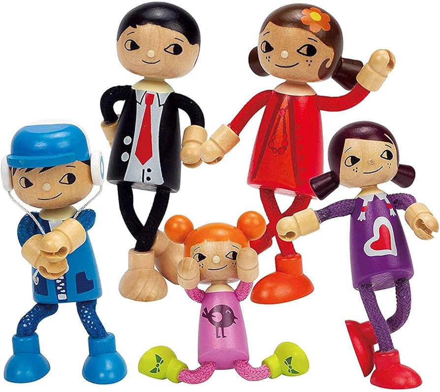 Amazon.com: Hape Modern Family of 5 Wooden Bendable Doll Set