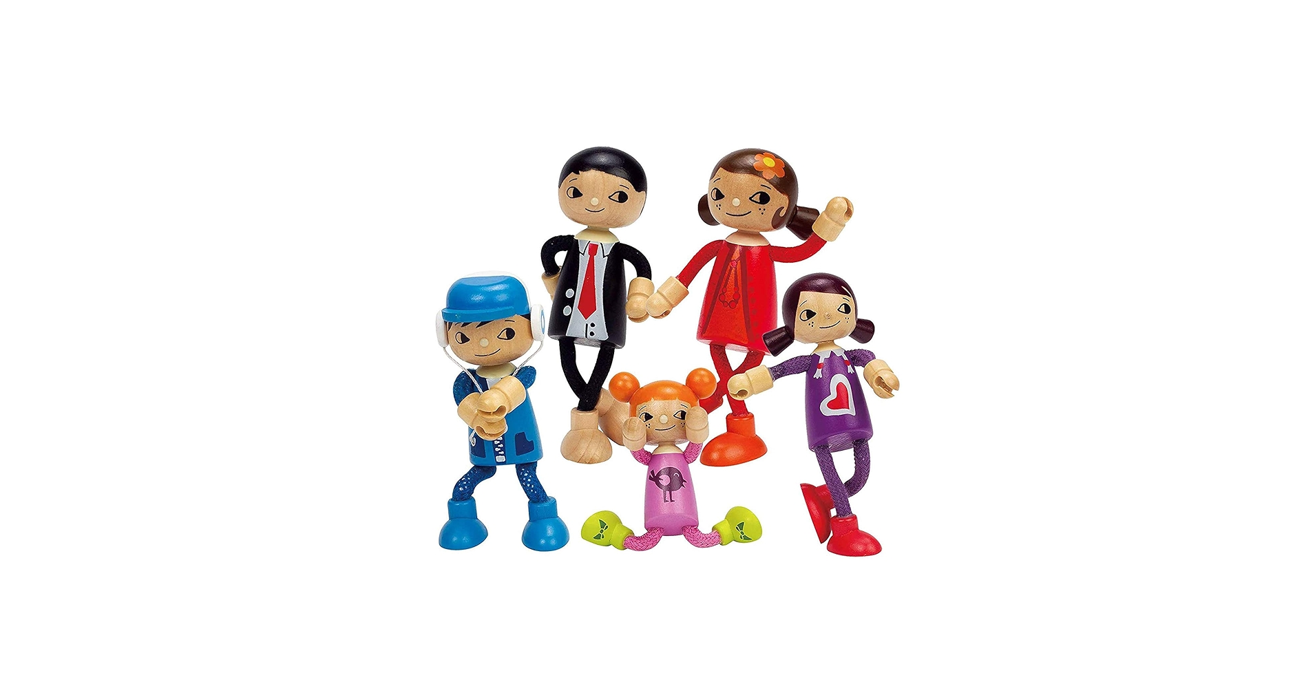 Amazon.com: Hape Modern Family of 5 Wooden Bendable Doll Set