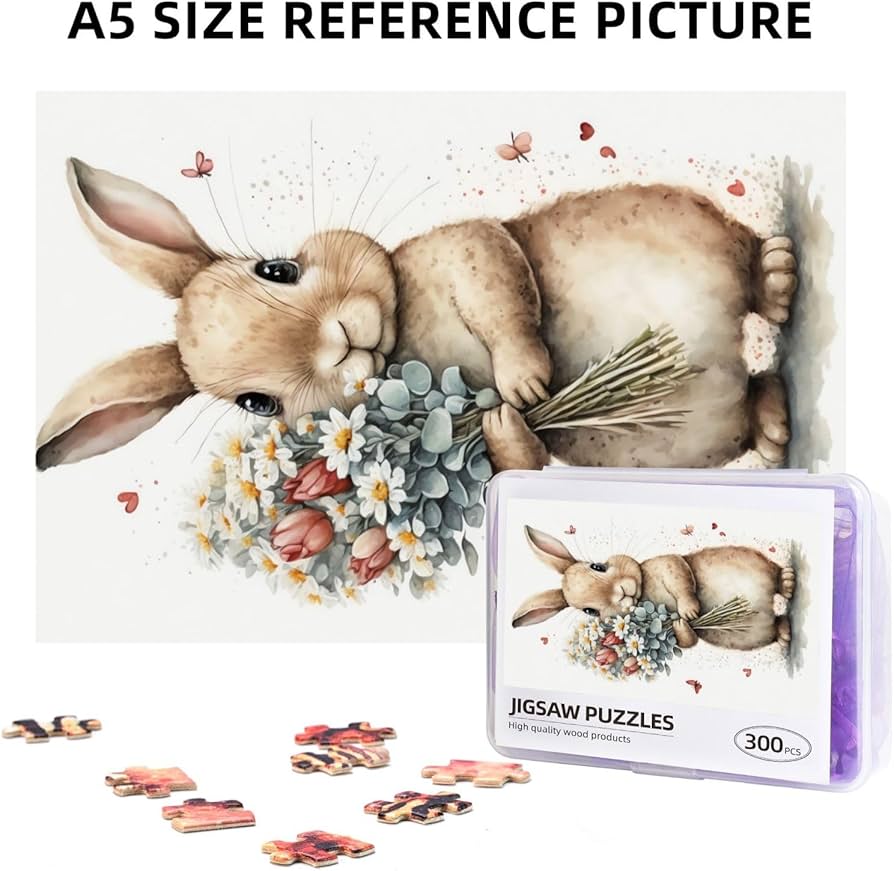 Amazon.co.jp: ジグソーパズル うさぎ 兎 ウサギ 花 可愛い 木製 300