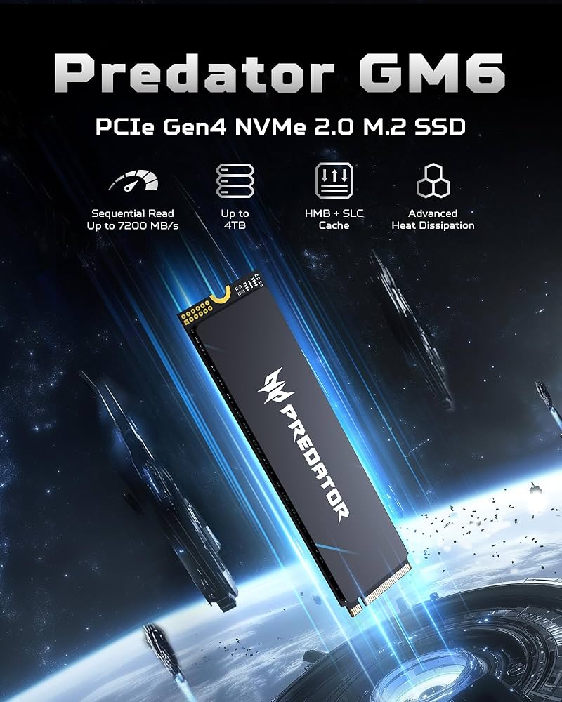 acer Predator GM6 1TB M.2 NVMe PCIe 4.0 SSD - Read Speed up to