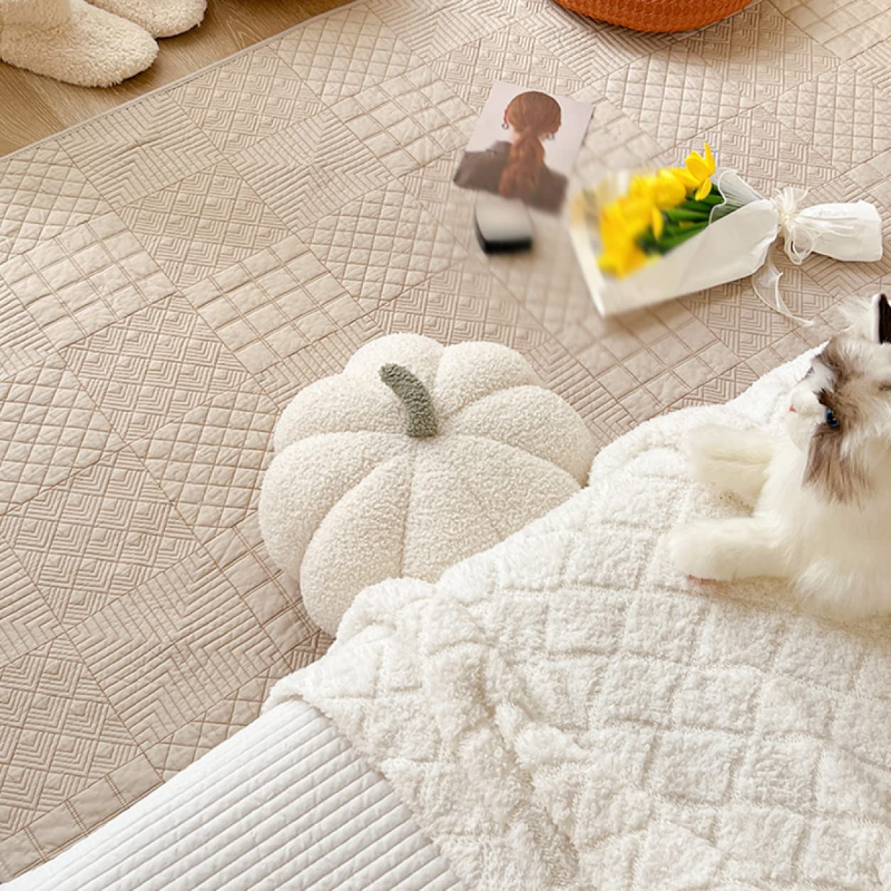 Amazon｜[XLOYP] 北欧 キルティングマット 花柄 ラグ プレイマット