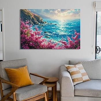 Amazon.co.jp: 絵画 色鮮やかな空と青い水のビーチインテリア 絵画