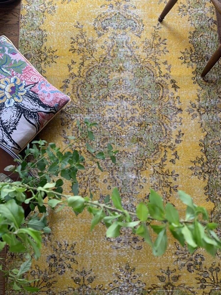 Amazon.co.jp: トルコヴィンテージラグ マスタードイエロー オーバー