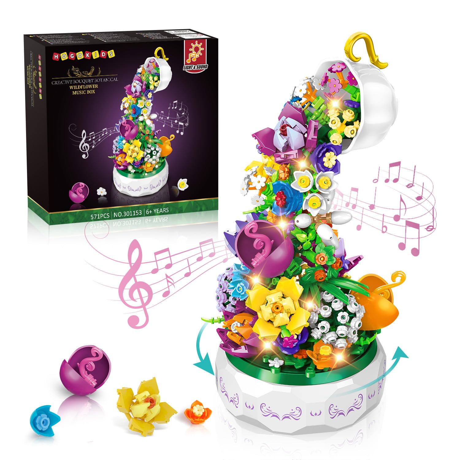 Amazon.com: HOGOKIDS Flowers Music Box Building Block Kit with