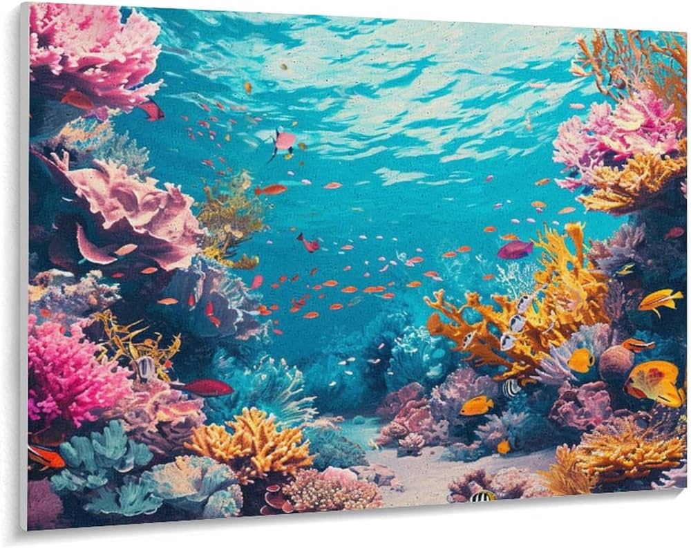 Amazon | カラフルな海底の魚の群れ 数字キットによる絵画 数字油絵